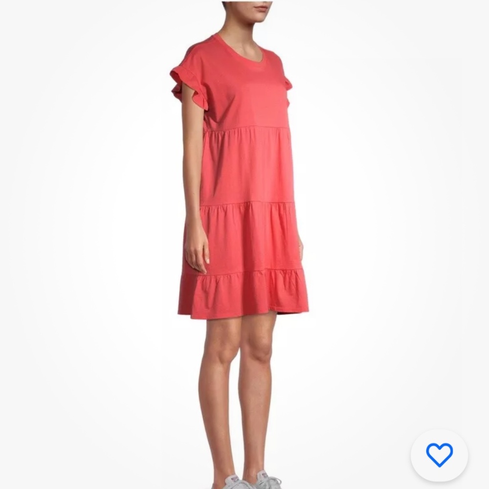 Time and Tru Orange Knit Flutter SleeveTiered Dress Large (12-14) NEW - Picture 2 of 8